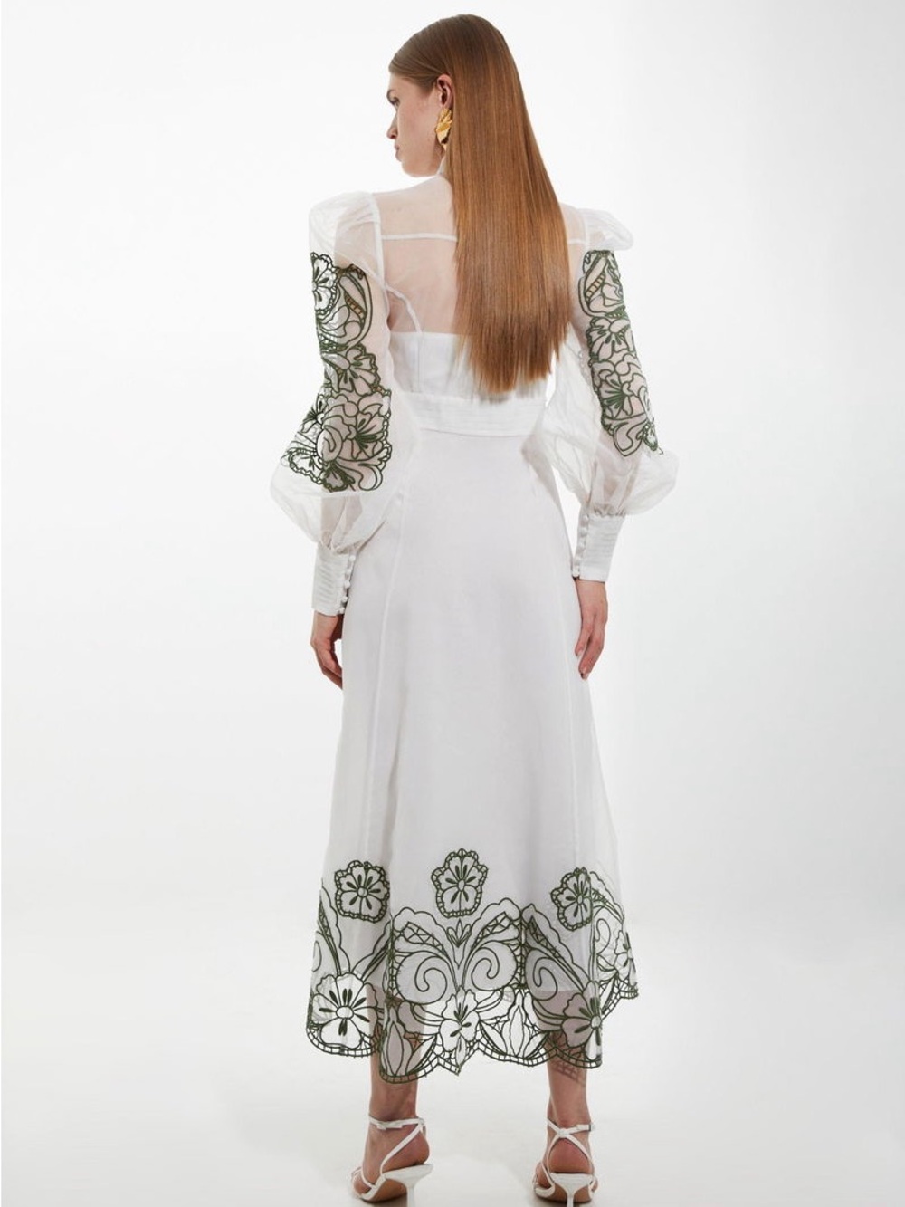 Tall Embroidered Floral Woven Button Up Maxi Dress - Picture 3 of 7